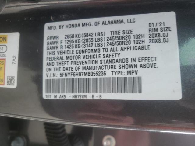 Photo 10 from auction – 2021 HONDA PILOT TOUR with VIN 5FNYF6H97MB055236