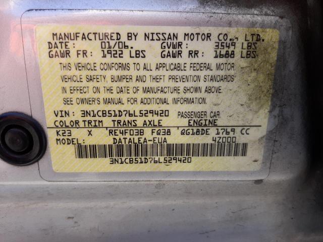 Photo 10 from auction – 2006 NISSAN SENTRA with VIN 3N1CB51D76L529420