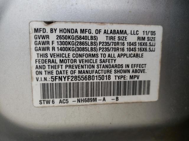Photo 10 from auction – 2006 HONDA PILOT EX with VIN 5FNYF28556B015018