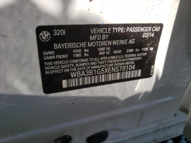 Photo 10 from auction – 2014 BMW 320 I with VIN WBA3B1G5XENS78104