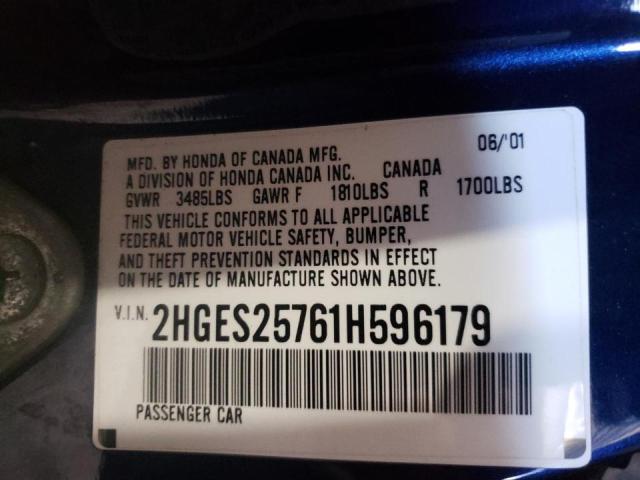 Photo 10 from auction – 2001 HONDA CIVIC EX with VIN 2HGES25761H596179