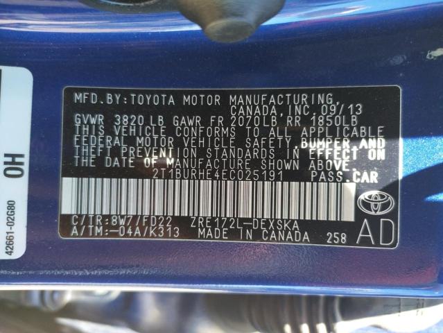 Photo 10 from auction – 2014 TOYOTA COROLLA L with VIN 2T1BURHE4EC025191