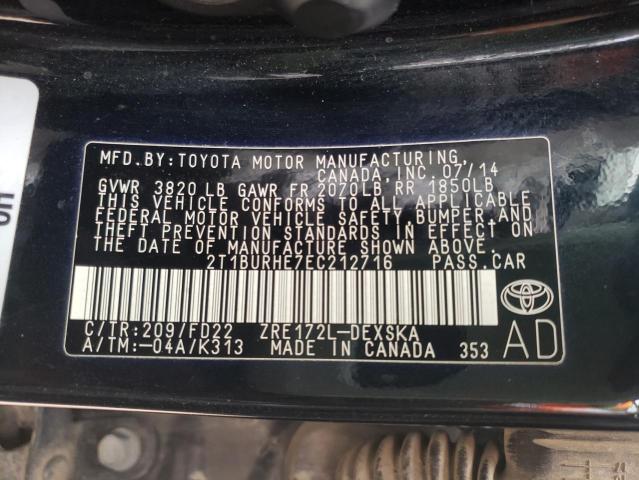 Photo 10 from auction – 2014 TOYOTA COROLLA L with VIN 2T1BURHE7EC212716