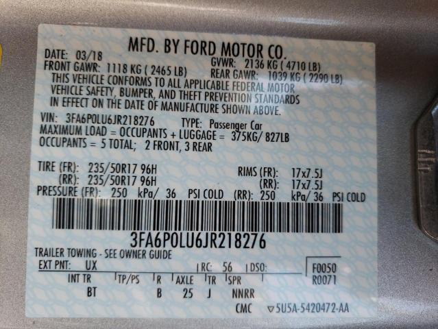 Photo 10 from auction – 2018 FORD FUSION SE with VIN 3FA6P0LU6JR218276