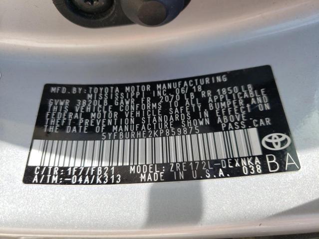 Photo 10 from auction – 2019 TOYOTA COROLLA L with VIN 5YFBURHE2KP859875