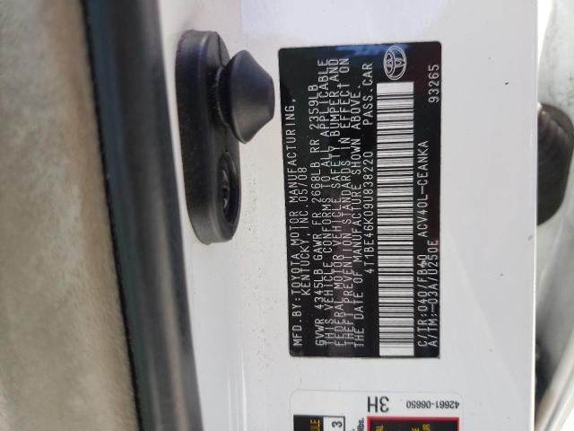 Photo 10 from auction – 2009 TOYOTA CAMRY BASE with VIN 4T1BE46K09U838220