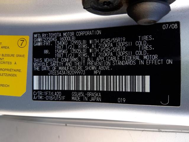 Photo 10 from auction – 2008 TOYOTA HIGHLANDER with VIN JTEES43A782099973