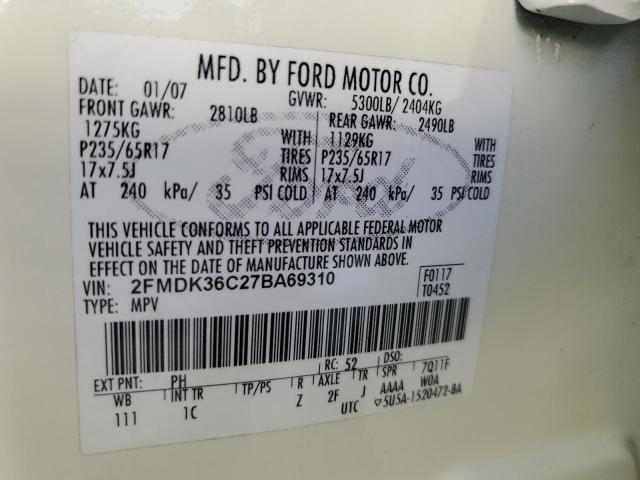 Photo 10 from auction – 2007 FORD EDGE SE with VIN 2FMDK36C27BA69310
