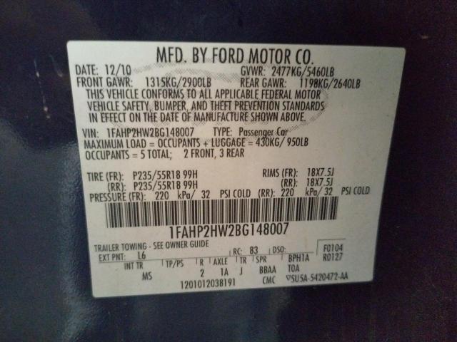 Photo 10 from auction – 2011 FORD TAURUS SEL with VIN 1FAHP2HW2BG148007