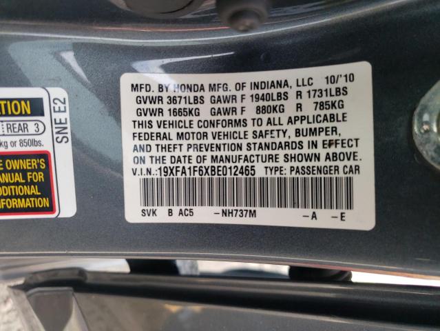 Photo 10 from auction – 2011 HONDA CIVIC LX-S with VIN 19XFA1F6XBE012465