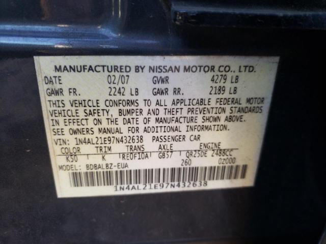 Photo 10 from auction – 2007 NISSAN ALTIMA 2.5 with VIN 1N4AL21E97N432638