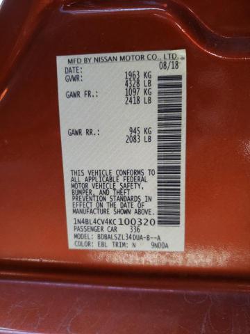 Photo 10 from auction – 2019 NISSAN ALTIMA SR with VIN 1N4BL4CV4KC100320