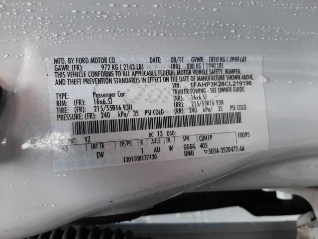Photo 10 from auction – 2012 FORD FOCUS SE with VIN 1FAHP3K28CL219196
