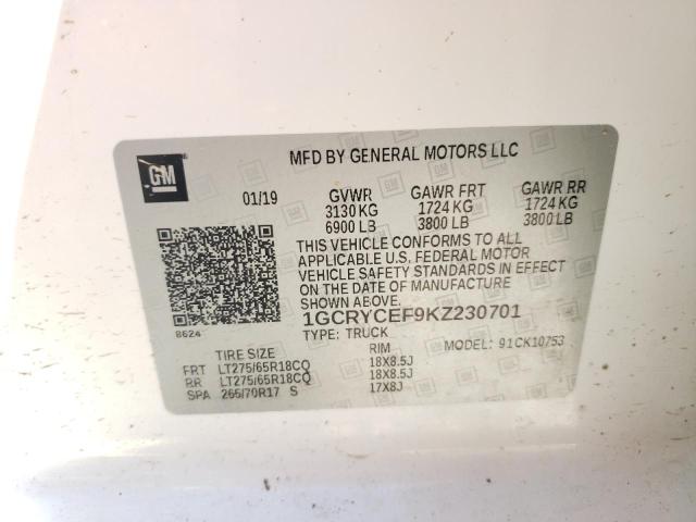 Photo 10 from auction – 2019 CHEVROLET SILVERADO with VIN 1GCRYCEF9KZ230701