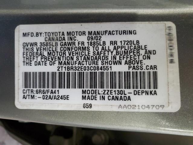Photo 10 from auction – 2003 TOYOTA COROLLA CE with VIN 2T1BR32E03C084551