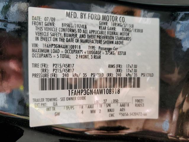 Photo 10 from auction – 2010 FORD FOCUS SES with VIN 1FAHP3GN4AW108918