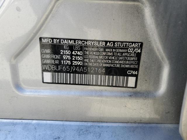 Photo 10 from auction – 2004 MERCEDES-BENZ E-CLASS with VIN WDBUF65J94A512164