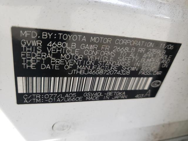 Photo 10 from auction – 2007 LEXUS ES 350 with VIN JTHBJ46G872074328