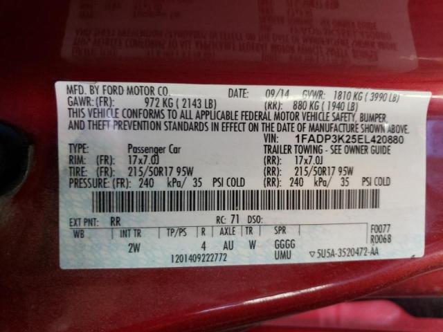 Photo 10 from auction – 2014 FORD FOCUS SE with VIN 1FADP3K25EL420880