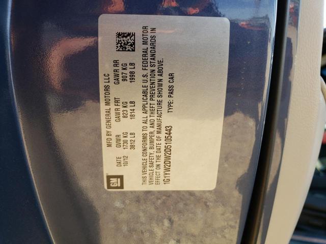 Photo 10 from auction – 2013 CHEVROLET CORVETTE G with VIN 1G1YW2DW2D5105443