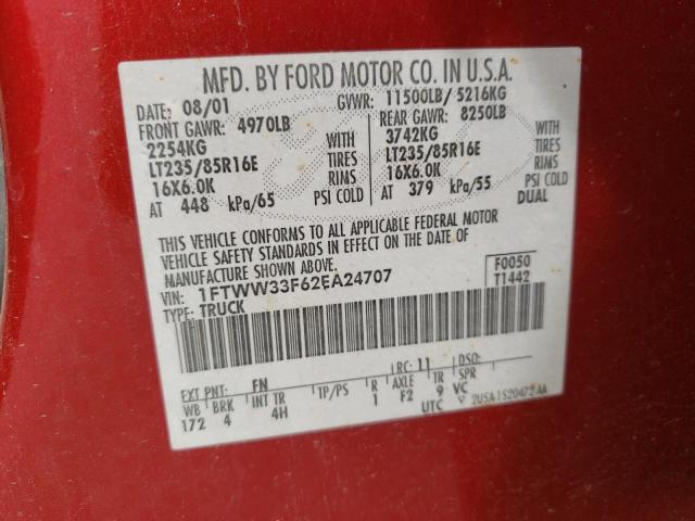 Photo 10 from auction – 2002 FORD F350 SUPER with VIN 1FTWW33F62EA24707
