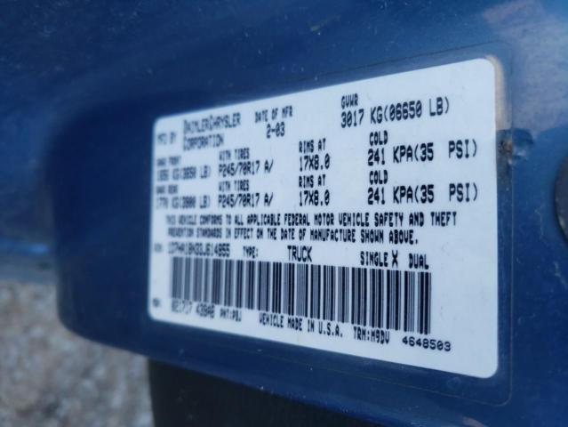 Photo 10 from auction – 2003 DODGE RAM 1500 S with VIN 1D7HA18N33J614955