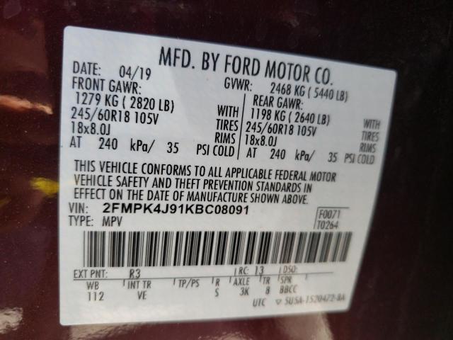 Photo 10 from auction – 2019 FORD EDGE SEL with VIN 2FMPK4J91KBC08091