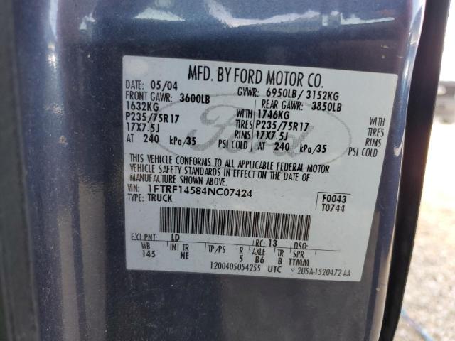 Photo 10 from auction – 2004 FORD F-150 with VIN 1FTRF14584NC07424