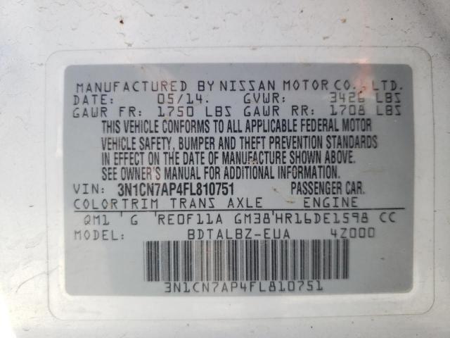 Photo 10 from auction – 2015 NISSAN VERSA S with VIN 3N1CN7AP4FL810751