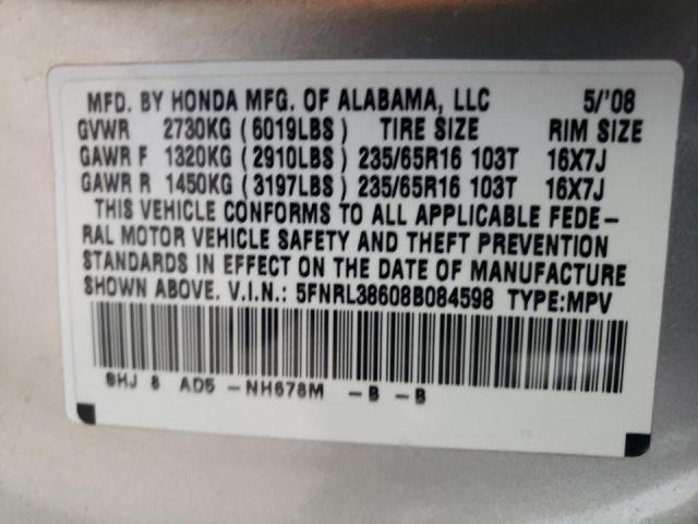 Photo 10 from auction – 2008 HONDA ODYSSEY with VIN 5FNRL38608B084598