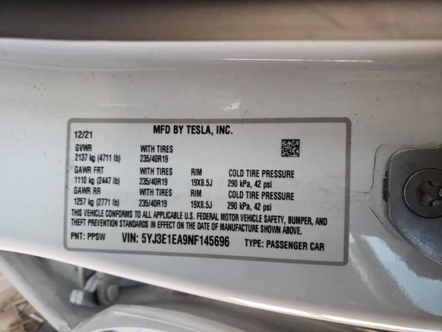 Photo 10 from auction – 2022 TESLA MODEL 3 with VIN 5YJ3E1EA9NF145696