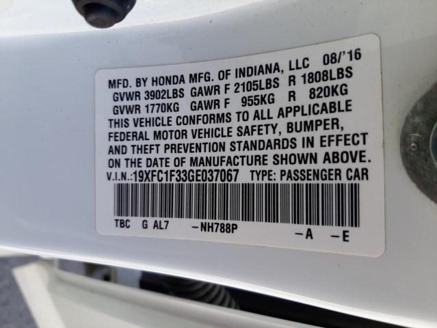 Photo 10 from auction – 2016 HONDA CIVIC EX with VIN 19XFC1F33GE037067