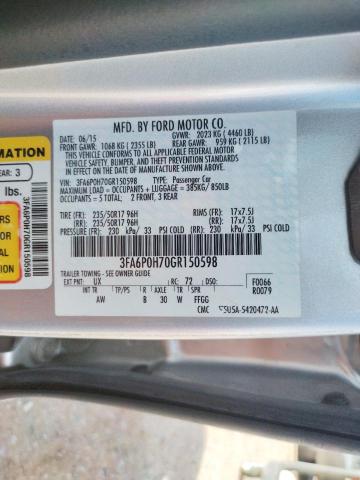 Photo 10 from auction – 2016 FORD FUSION SE with VIN 3FA6P0H70GR150598
