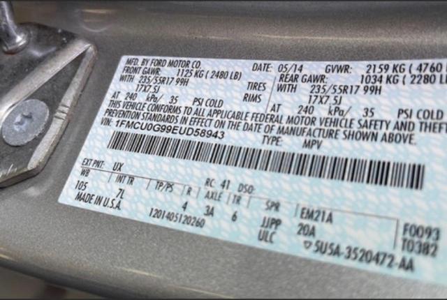 Photo 10 from auction – 2014 FORD ESCAPE SE with VIN 1FMCU0G99EUD58943