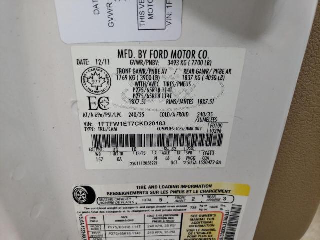 Photo 10 from auction – 2012 FORD F150 SUPER with VIN 1FTFW1ET7CKD20183