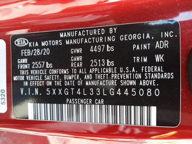 Photo 10 from auction – 2020 KIA OPTIMA LX with VIN 5XXGT4L33LG445080