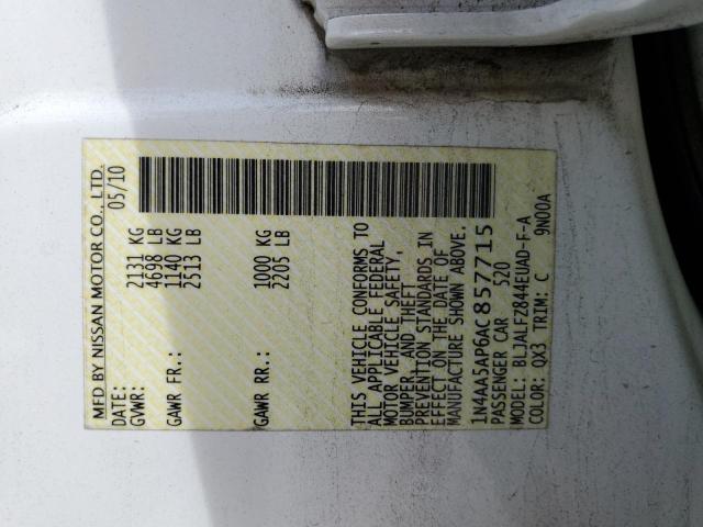 Photo 10 from auction – 2010 NISSAN MAXIMA S with VIN 1N4AA5AP6AC857715