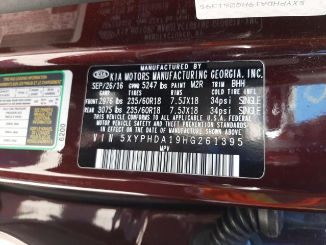 Photo 10 from auction – 2017 KIA SORENTO EX with VIN 5XYPHDA19HG261395