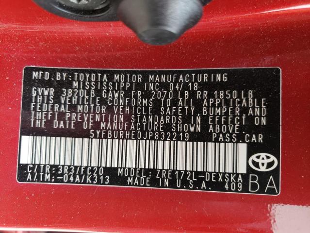 Photo 10 from auction – 2018 TOYOTA COROLLA L with VIN 5YFBURHE0JP832219