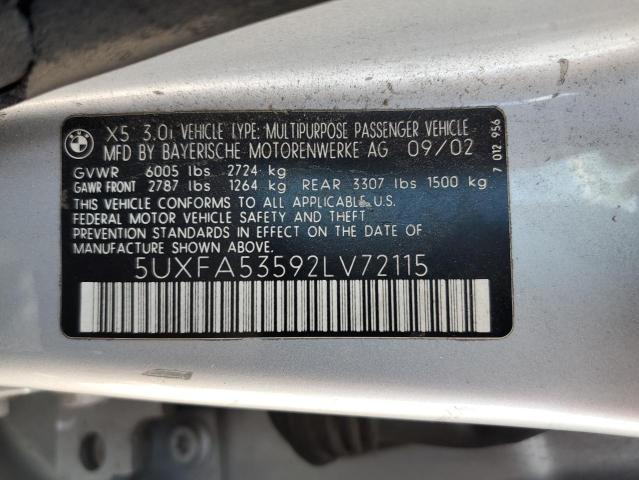 Photo 10 from auction – 2002 BMW X5 3.0I with VIN 5UXFA53592LV72115