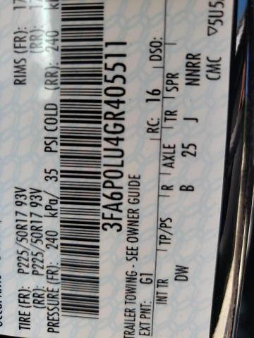 Photo 10 from auction – 2016 FORD FUSION SE with VIN 3FA6P0LU4GR405511