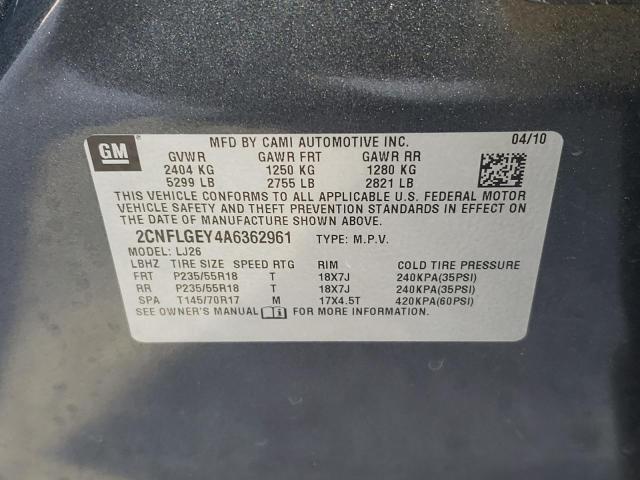 Photo 10 from auction – 2010 CHEVROLET EQUINOX LT with VIN 2CNFLGEY4A6362961