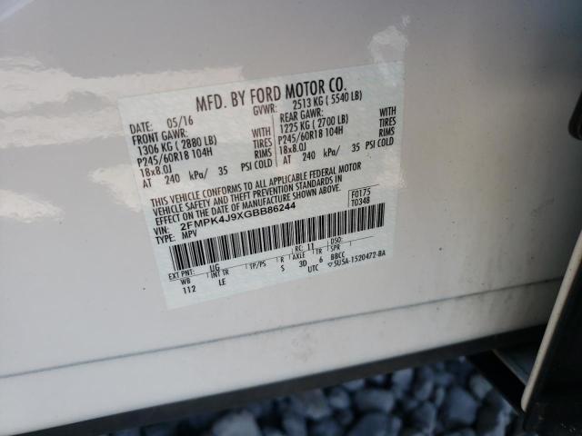 Photo 10 from auction – 2016 FORD EDGE SEL with VIN 2FMPK4J9XGBB86244