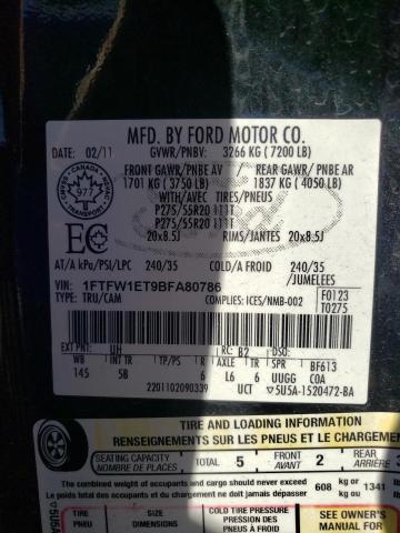 Photo 10 from auction – 2011 FORD F150 SUPER with VIN 1FTFW1ET9BFA80786
