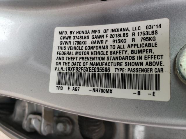 Photo 10 from auction – 2014 HONDA CIVIC LX with VIN 19XFB2F5XEE035596
