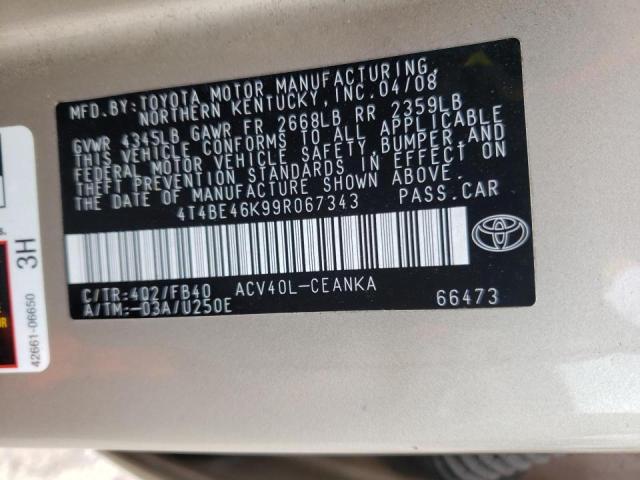 Photo 10 from auction – 2009 TOYOTA CAMRY BASE with VIN 4T4BE46K99R067343