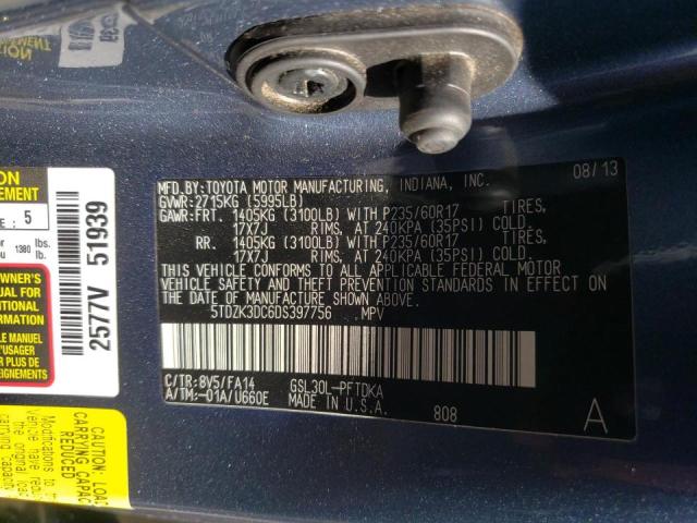 Photo 10 from auction – 2013 TOYOTA SIENNA with VIN 5TDZK3DC6DS397756