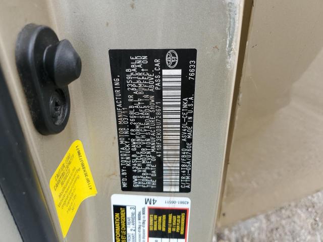Photo 10 from auction – 2011 TOYOTA CAMRY BASE with VIN 4T1BF3EK0BU728671