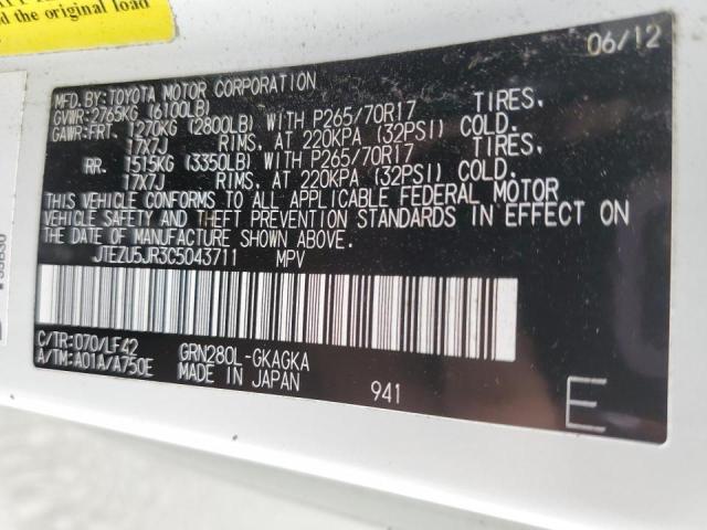Photo 10 from auction – 2012 TOYOTA 4RUNNER SR with VIN JTEZU5JR3C5043711