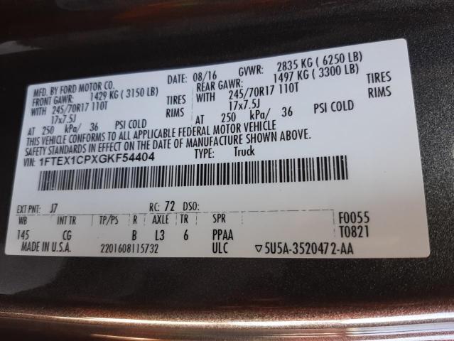 Photo 10 from auction – 2016 FORD F150 SUPER with VIN 1FTEX1CPXGKF54404